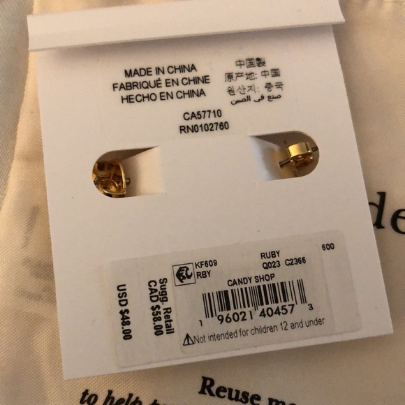 Kate Spade Gold Tone & Red Cubic Zirconia Candy Shop C-Shape Hoop Earrings NWT - Picture 11 of 12